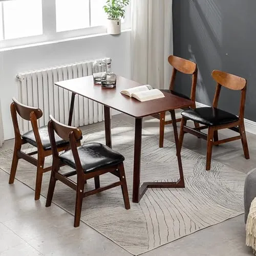 Lot de 2 chaises de salle à manger en bois massif avec assise rembourrée sans accoudoirs, idéales pour salle à manger, salon, chambre à coucher, noir