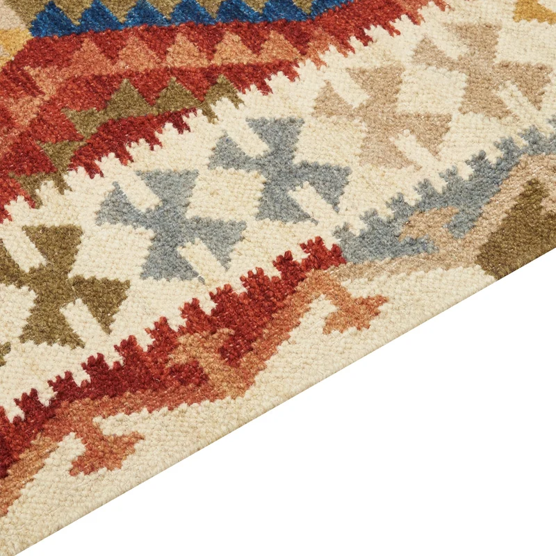 Tapis Kilim Multicolore en Laine 80 x 150 cm avec Frange Oriental Fait Main Oshakan