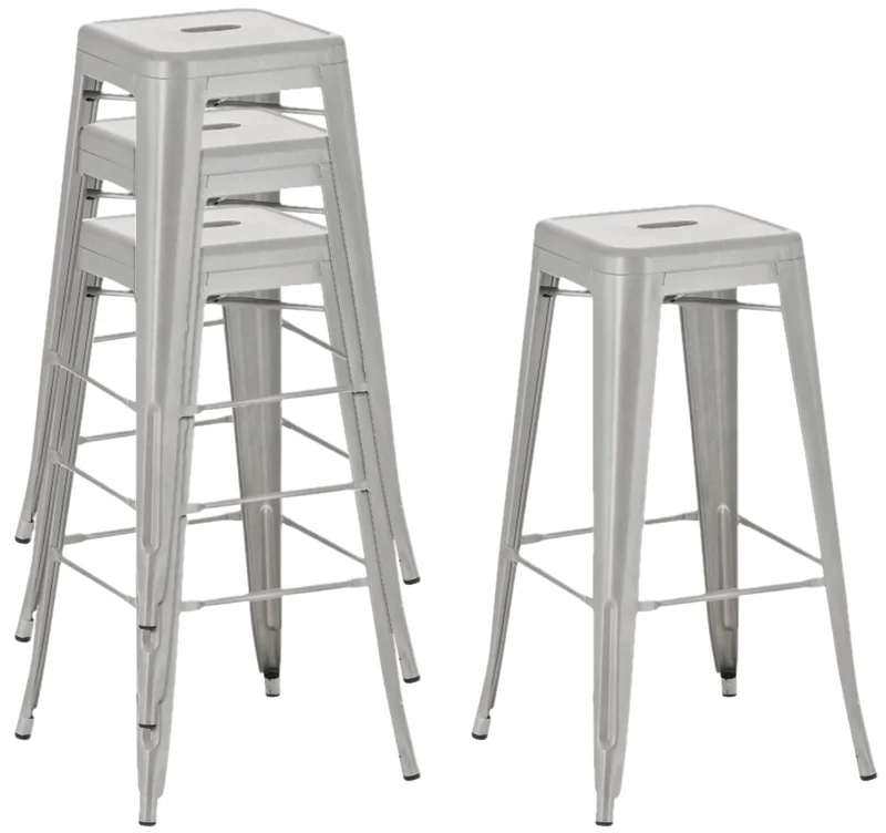 CLP Tabouret de Bar Joshua I Tabouret de Bar empilable en métal I Chaise de Bar avec Repose-Pieds I Hauteur d'assise 76 cm I Tabouret empilable, Couleur:Argent