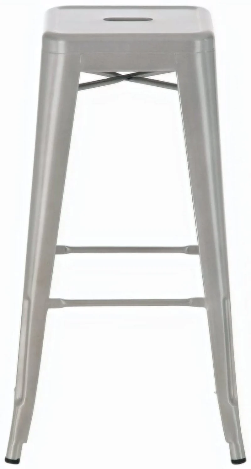 CLP Tabouret de Bar Joshua I Tabouret de Bar empilable en métal I Chaise de Bar avec Repose-Pieds I Hauteur d'assise 76 cm I Tabouret empilable, Couleur:Argent