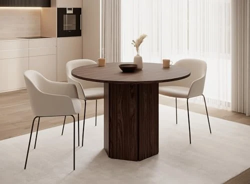 Selsey Table À Manger Ronde 110 cm pour 4 Personnes Table De Cuisine Bureau Noix Wisconsin Hexa