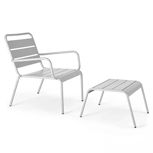 Oviala Palavas - Fauteuil de terrasse Bas Relax Acier Blanc