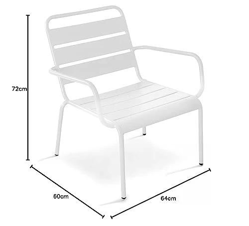 Oviala Palavas - Fauteuil de terrasse Bas Relax Acier Blanc