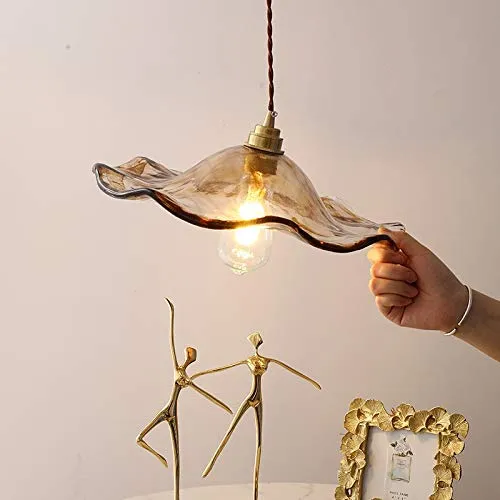 1 lumière intérieure suspendue for îlot de cuisine, luminaires suspendus en verre à tête , finition dorée, lampe à suspension moderne de forme ondulée for salle à manger, chevet, entrée, café, restaur