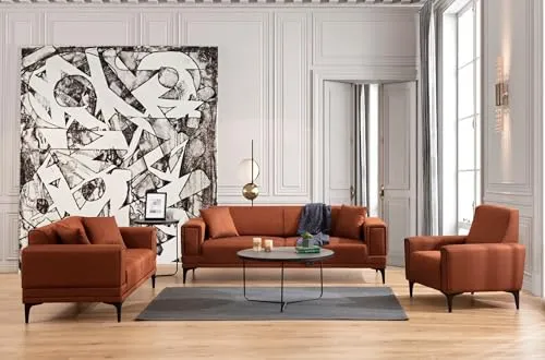 Menzzo Canapé 2 Places Vertice Tissu Toile Rouge Brique