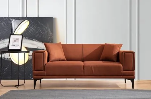 Menzzo Canapé 2 Places Vertice Tissu Toile Rouge Brique