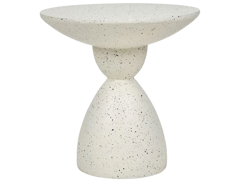 Table d'Appoint Effet Terrazzo Forme Contournée Ronde 52 cm Résistant Blanc Cassé Caffi
