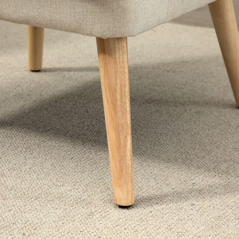 HOMCOM Fauteuil Scandinave Fauteuil Salon Confortable Fauteuil Beige pour Chambre Pieds en Bois Massif revêtement Tissu Lin
