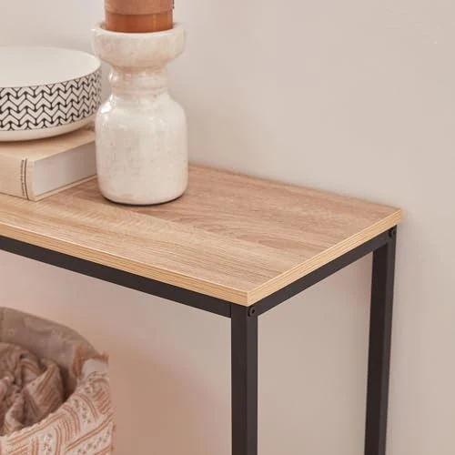Lifewit Longue Table Console/de Canapé Étroite avec Cadre Métallique pour Salon Industriel, Couloir, Entrée, Bureau, Derrière le Canapé, Table de Café, Assemblage Facile Marron clair