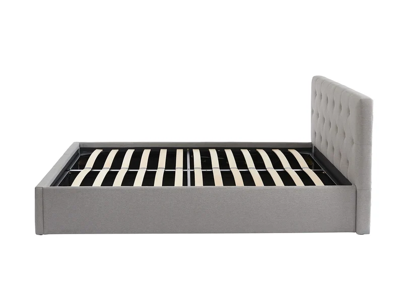 BAÏTA - Lit Coffre Tissu Bahia Gris 140x190 sommier Inclus
