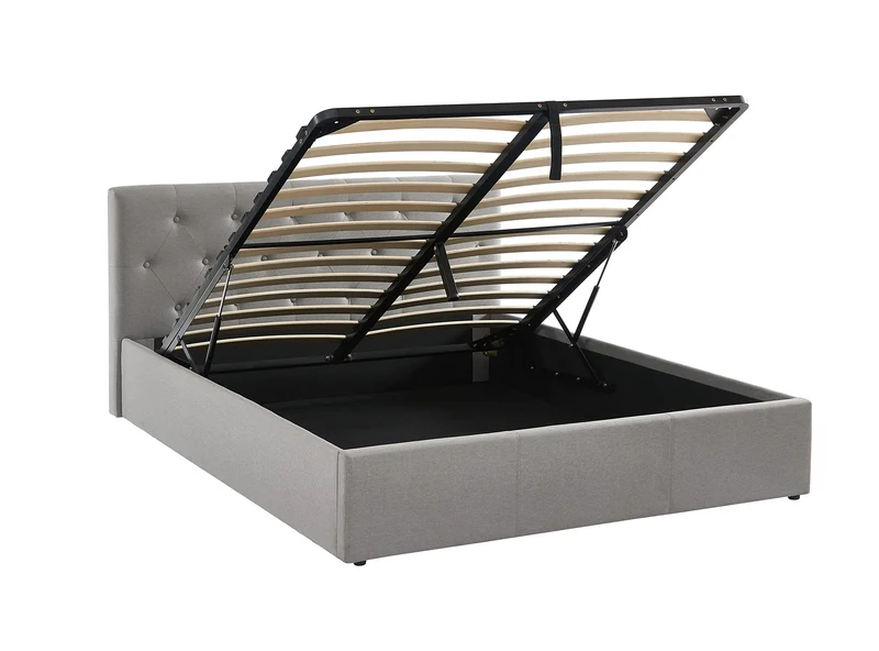 BAÏTA - Lit Coffre Tissu Bahia Gris 140x190 sommier Inclus