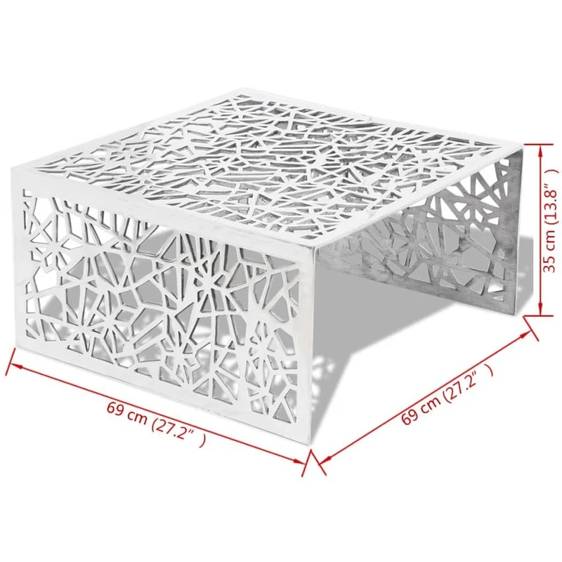 vidaXL Table Basse Table de Salon Aluminium Design géométrique ajouré Argent