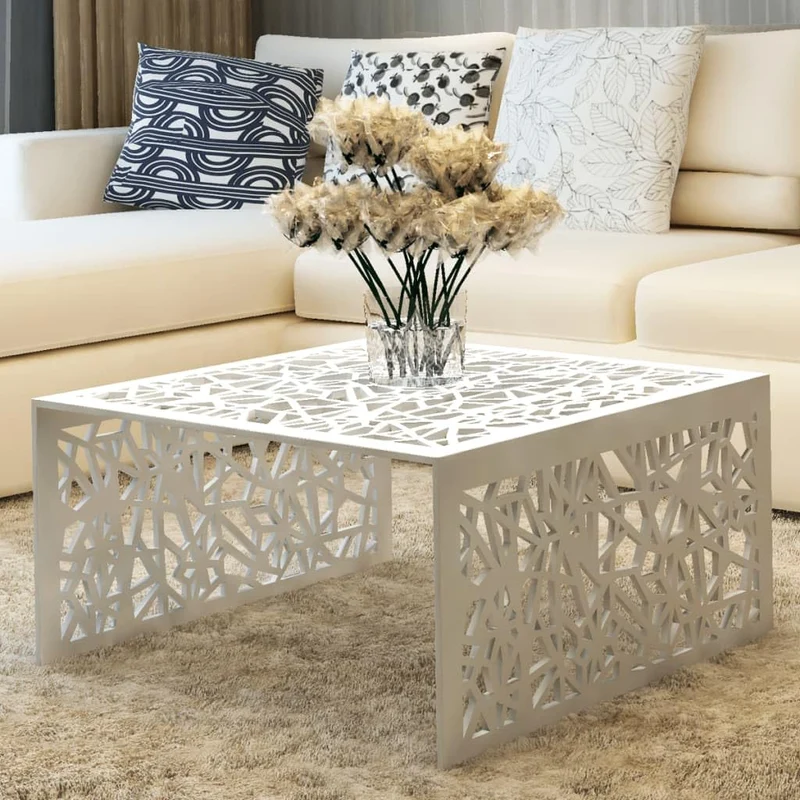 vidaXL Table Basse Table de Salon Aluminium Design géométrique ajouré Argent