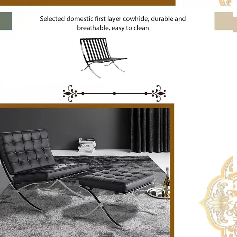 Chaise longue avec pouf, aspect antioxydant, forte capacité portante et haute résistance à la flexion, chaise de réception pour négociation d'invités d'affaires, pour chambre à coucher, bureau
