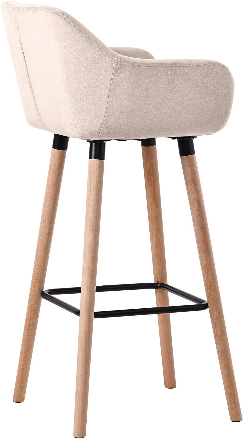 CLP Lot De 2 Tabourets De Bar Grant en Velours I Chaise Haute De Bar Et De Cuisine I Assise Et Dossier Rembourrés I Piètement en Bois I, Couleur:crème