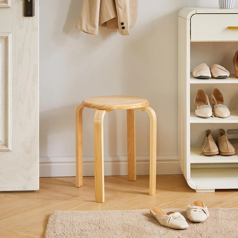 IBUYKE Chaise de Salle à Manger, Tabouret de Bar Empilable en Bois Massif, Assise Lisse, Tabouret pour Salon, Cuisine, Bistro, Couleur Bois RF-752-4