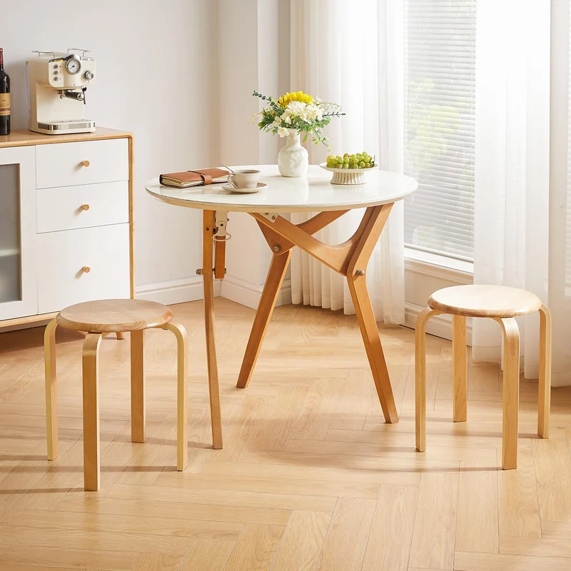 IBUYKE Chaise de Salle à Manger, Tabouret de Bar Empilable en Bois Massif, Assise Lisse, Tabouret pour Salon, Cuisine, Bistro, Couleur Bois RF-752-4