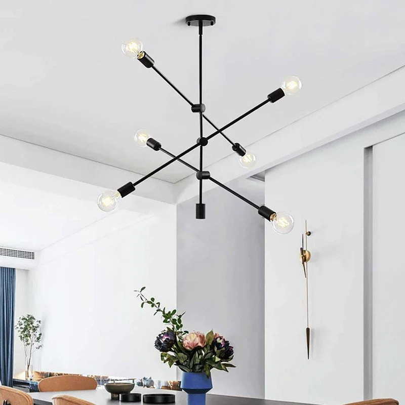 Spoutnik Lustre Plafonnier Plafonnier 6 lumières Moyen-Century Moderne Angle Réglable Pendentif Lumière Lumière pour Chambre Salon Salon Salle à Manger