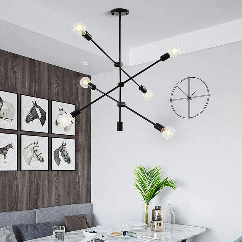 Spoutnik Lustre Plafonnier Plafonnier 6 lumières Moyen-Century Moderne Angle Réglable Pendentif Lumière Lumière pour Chambre Salon Salon Salle à Manger