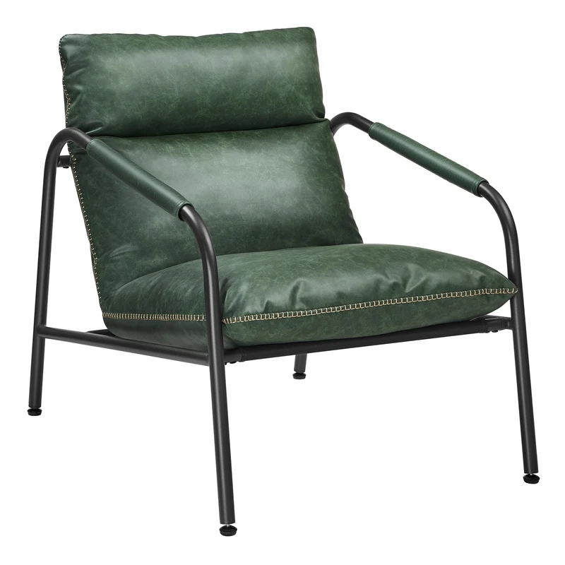 VASAGLE EKHO Collection - Fauteuil de Salon, Fauteuil d’Appoint avec Accoudoirs, Cadre Métallique, PU avec Coutures, Moderne Mi-siècle, pour Chambre, Salle de Lecture, Séjour, Vert Forêt LAC014C01