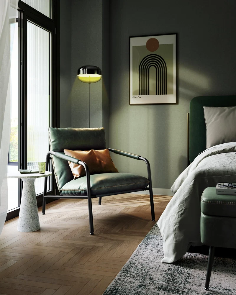 VASAGLE EKHO Collection - Fauteuil de Salon, Fauteuil d’Appoint avec Accoudoirs, Cadre Métallique, PU avec Coutures, Moderne Mi-siècle, pour Chambre, Salle de Lecture, Séjour, Vert Forêt LAC014C01
