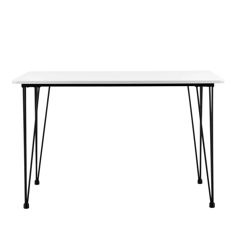 Table de Salle à Manger Cuisine Salon pour 4 Personnes Plateau MDF Pieds Acier Épingle à Cheveux 120 x 70 x 75 cm Noir et Blanc