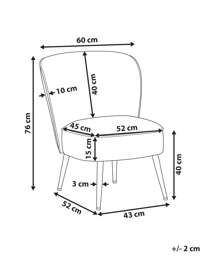Fauteuil Bas en Velours Gris Clair sans Accoudoirs Pieds Obliques en Métal Noir Voss
