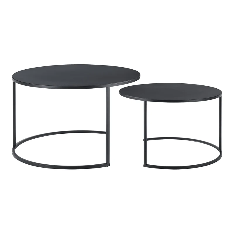 Lot de 2 Tables Basses Rondes Gigognes Capacité de Charge 20 kg Tables de Salon Robustes en Fer de Tailles Différentes Noir
