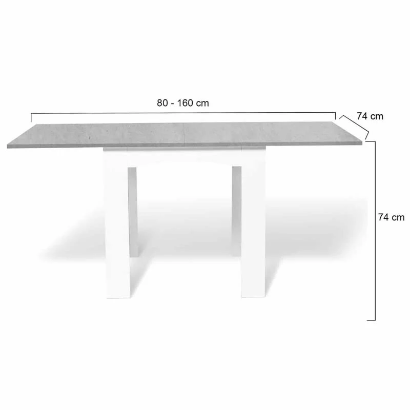 IDMarket - Table à Manger Extensible Rectangle Dona 6-8 Personnes Plateau Effet béton 80-160 cm