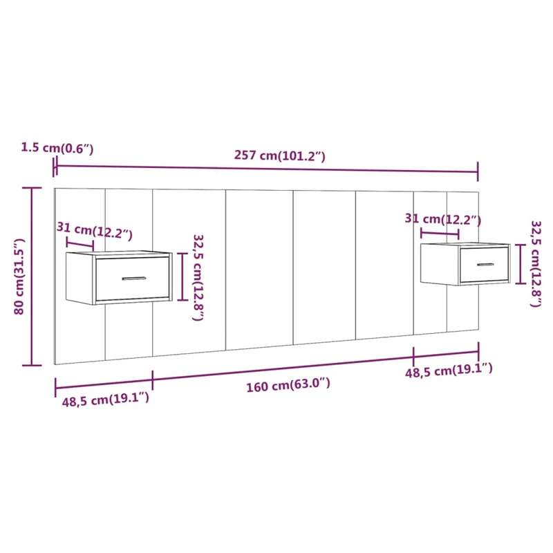 Cosisti Tête de lit avec Chevet tête de lit avec Rangement têtes de lit pour Adulte tête de lit Bois -Noir-Un tiroir-160 x 1,5 x 80 cm