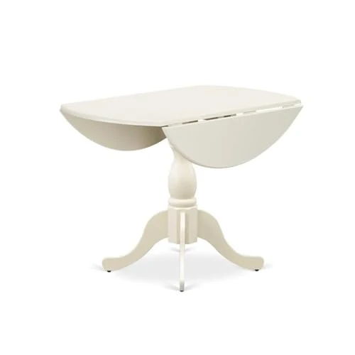 East West Furniture DMT-LWH-TP Dublin Table de cuisine moderne – Table de salle à manger ronde avec socle rabattable et piédestal, 106,7 x 106,7 cm, lin blanc