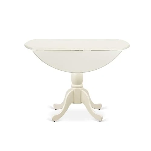 East West Furniture DMT-LWH-TP Dublin Table de cuisine moderne – Table de salle à manger ronde avec socle rabattable et piédestal, 106,7 x 106,7 cm, lin blanc