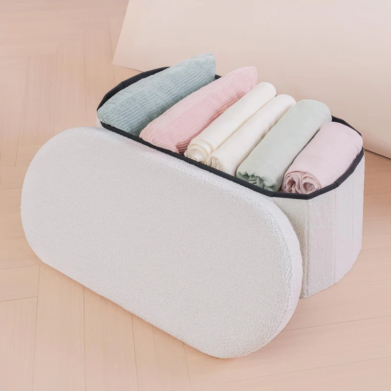 Bonlife Banc de 76 cm avec Espace de Rangement, Coffre Pliable, BoîTe de Rangement, Repose-Pieds Elliptique, 76 X 38 X 38 cm, Blanc