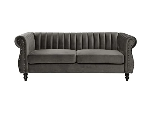 Vente-unique - Canapé Chesterfield 3 Places en Velours Trumbo - Gris