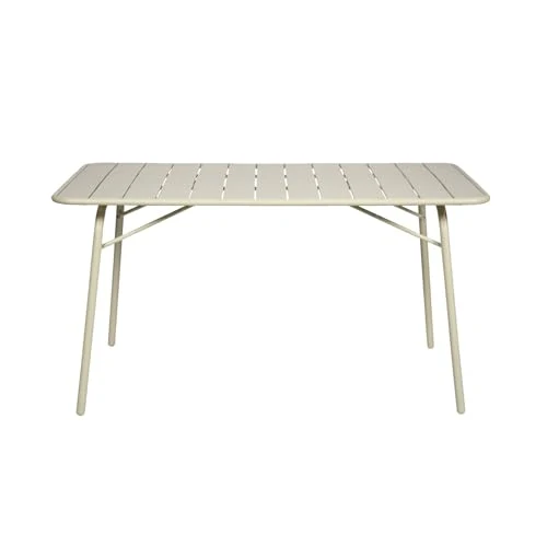 sweeek - Table de Jardin Pliante métal 4 Places. Beige. Amelia. 140x80cm. Traitement antirouille. Lattes et Bords arrondis.