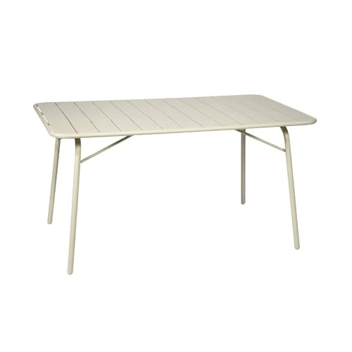 sweeek - Table de Jardin Pliante métal 4 Places. Beige. Amelia. 140x80cm. Traitement antirouille. Lattes et Bords arrondis.