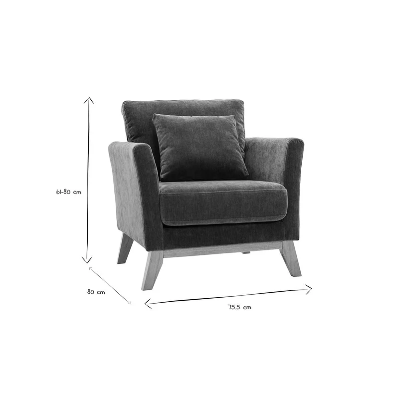 Miliboo Fauteuil scandinave déhoussable en Tissu Effet Velours Kaki et Bois Clair Oslo