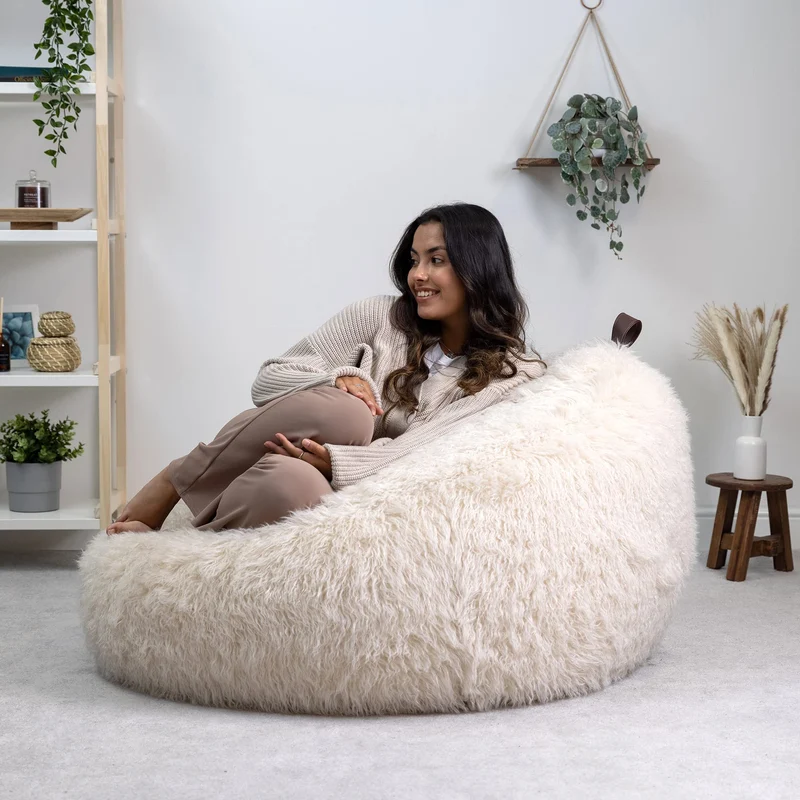 Icon Pouf Classique en Fausse Fourrure Licorne, Pouf Gros de Salon, Pouf Fauteuil pour Adultes ou Enfant avec Remplissage (Cocoon, Blanc)