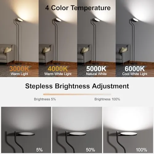Nulmvic Lampadaire LED Salon Dimmable - 36W Lampe Sur Pied avec 4 Couleurs Variation Continue Lampadaire LED Moderne avec Télécommande et Commande Tactile pour Salon Chambre et Bureau