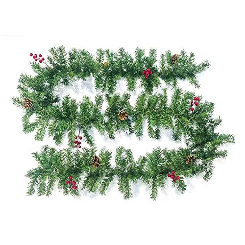 aheadad Guirlande de Noël Artificielle Décorations Noël Guirlande Noël Vert en Rotin Portes Et Fenêtres Pomme Pin Décoration Artificielle Couronne Cheminée Arbre Noël Décoration