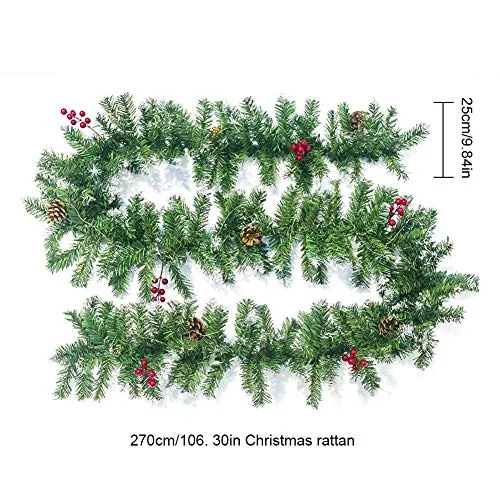 aheadad Guirlande de Noël Artificielle Décorations Noël Guirlande Noël Vert en Rotin Portes Et Fenêtres Pomme Pin Décoration Artificielle Couronne Cheminée Arbre Noël Décoration