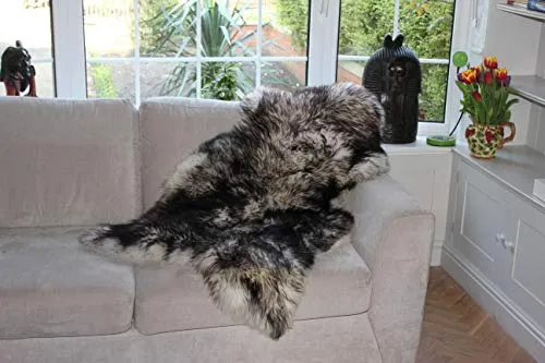 Vogar Tapis en Peau de Mouton véritable avec Laine Douce et épaisse VG-SH020, Crème/Noir 101-110cm