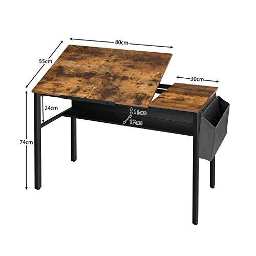 HOOBRO Bureau, Table à Dessin, Table Informatique, Table d’étude avec Dessus Inclinable, avec Pochette de Rangement Amovible et Étagère, Bandes Antidérapantes, Stable, Montage Facile EBF55DN01