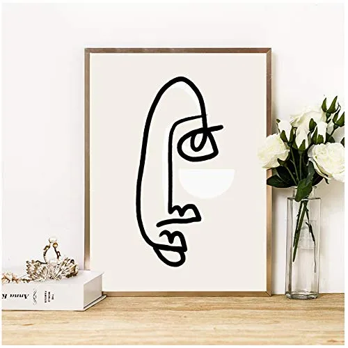 Sunglade Dessin au Trait Noir et Blanc Visage Abstrait Dessin au Trait Imprime Affiche Nordique décoration Photo Boho Wall Art Decor 19,6"x 27,5" (50x70cm) sans Cadre