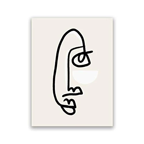 Sunglade Dessin au Trait Noir et Blanc Visage Abstrait Dessin au Trait Imprime Affiche Nordique décoration Photo Boho Wall Art Decor 19,6"x 27,5" (50x70cm) sans Cadre