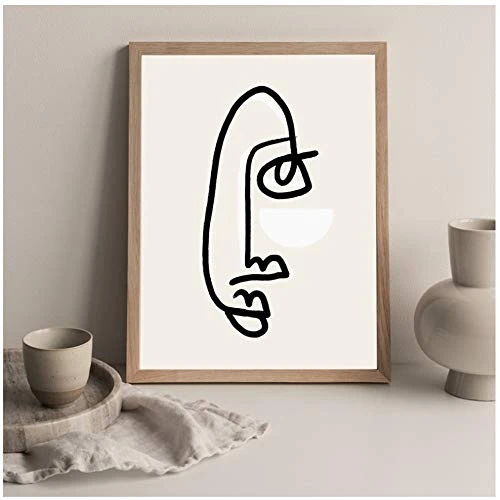 Sunglade Dessin au Trait Noir et Blanc Visage Abstrait Dessin au Trait Imprime Affiche Nordique décoration Photo Boho Wall Art Decor 19,6"x 27,5" (50x70cm) sans Cadre