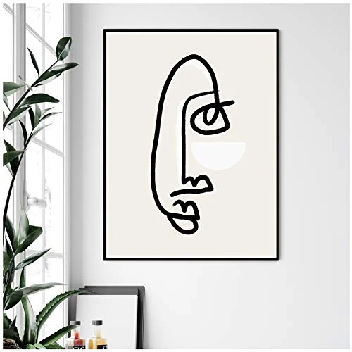 Sunglade Dessin au Trait Noir et Blanc Visage Abstrait Dessin au Trait Imprime Affiche Nordique décoration Photo Boho Wall Art Decor 19,6"x 27,5" (50x70cm) sans Cadre