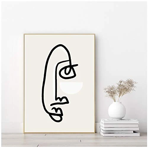 Sunglade Dessin au Trait Noir et Blanc Visage Abstrait Dessin au Trait Imprime Affiche Nordique décoration Photo Boho Wall Art Decor 19,6"x 27,5" (50x70cm) sans Cadre