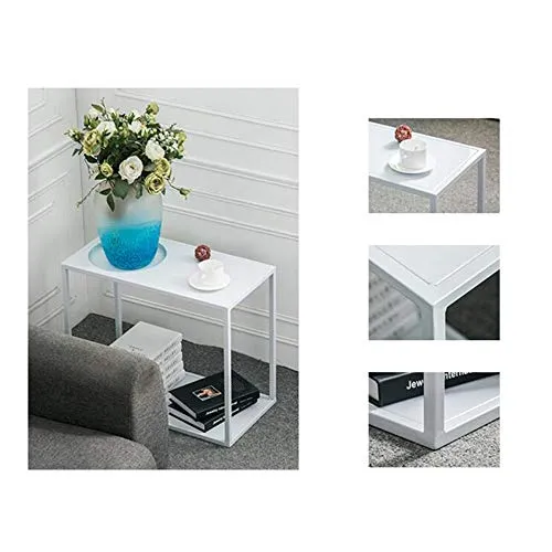 Jcnfa-Tables Table Basse d'appoint en métal Moderne, Table d'appoint canapé avec Rangement étagère, étagères en métal, for la Salle à Manger du Couloir du Salon, Blanc