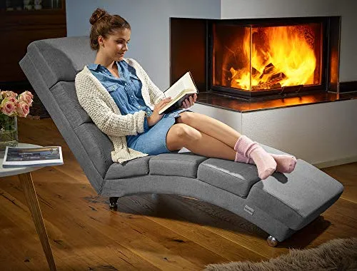 Casaria Méridienne « London » Chaise de Relaxation Chaise Longue d’intérieur Ergonomique Fauteuil rembourré Pieds chromés Blanc